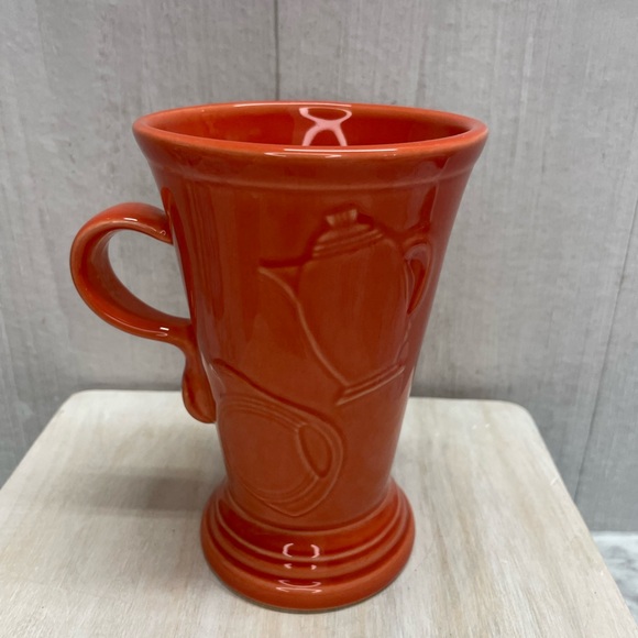 Retired Fiesta Persimmon Orange 6" Tall Pedestal Latte Mug Cup 16 oz Teapot logo - Picture 7 of 9